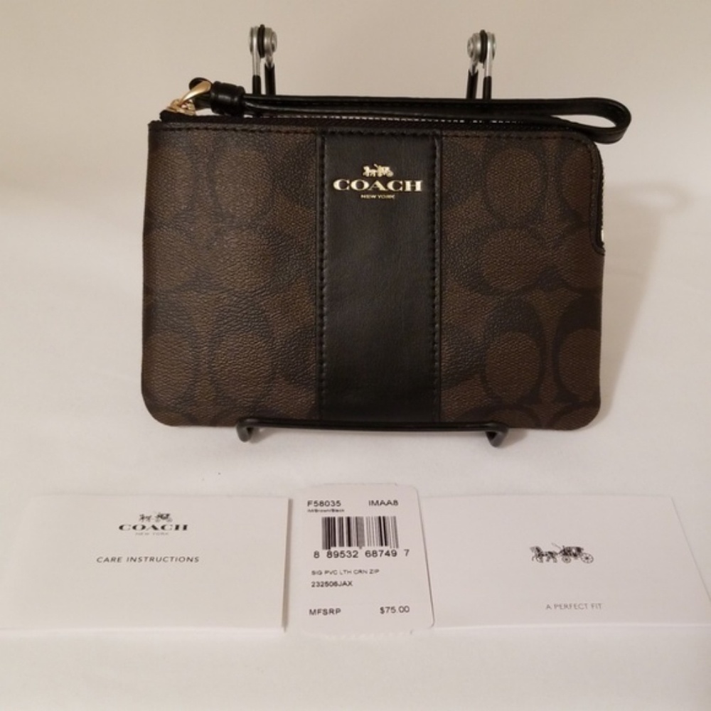 COACH Corner Zip Wristlet Canvas - Picture 2 of 4